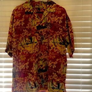 Men’s Tommy Bahama Christmas shirt silk Santa, motorcycle champagne men’s medium